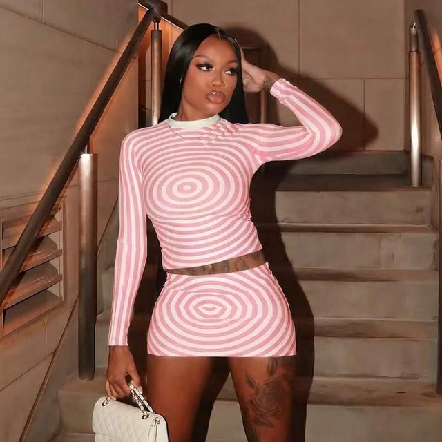 pink and white striped oversized lounge set