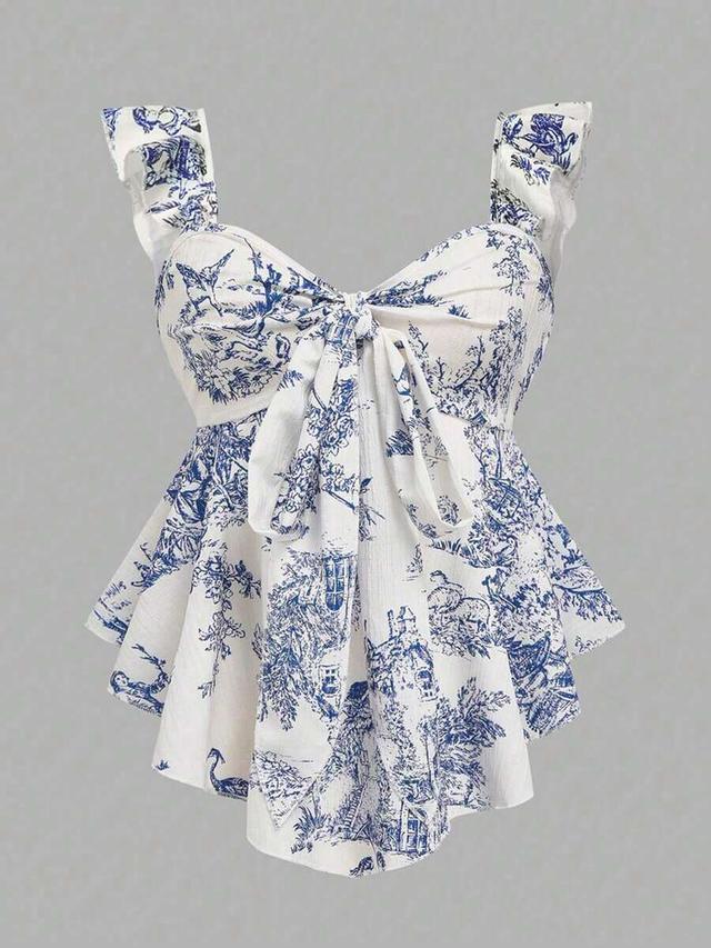 islasuriya multicolor toile print boho sweetheart ruffle tank top