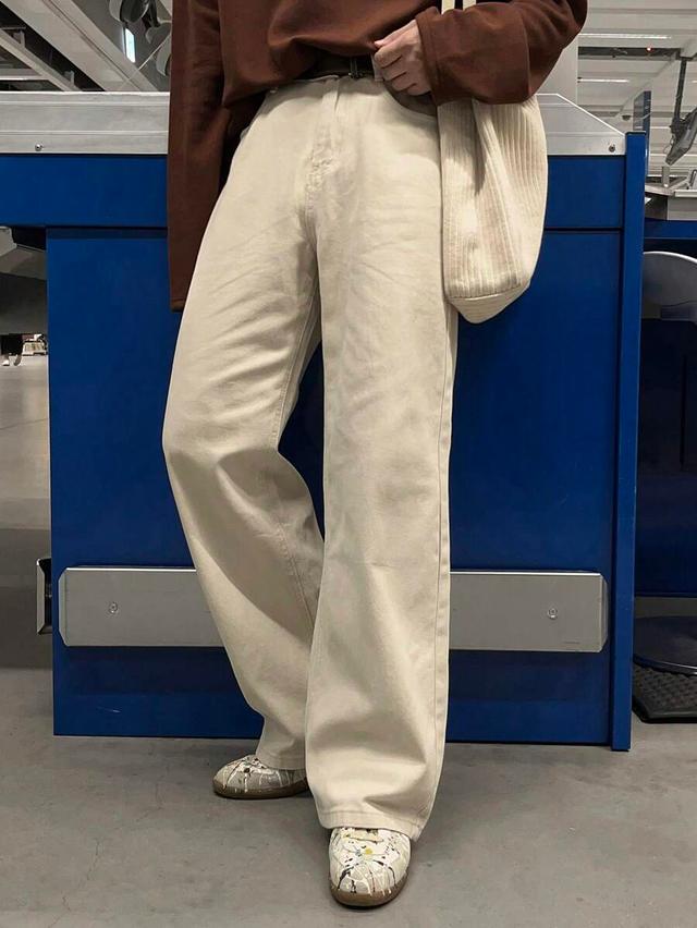 dazy beige solid color relaxed fit denim jeans