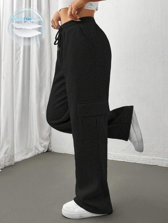 black drawstring waist cargo sweatpants