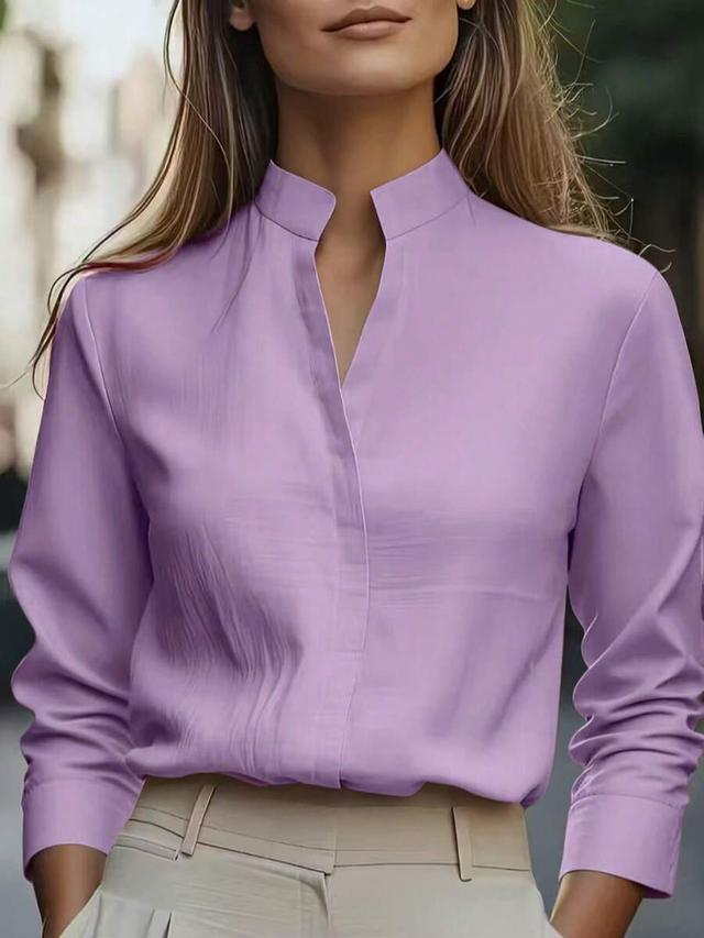 minimalist lavender satin long sleeve commuter blouse