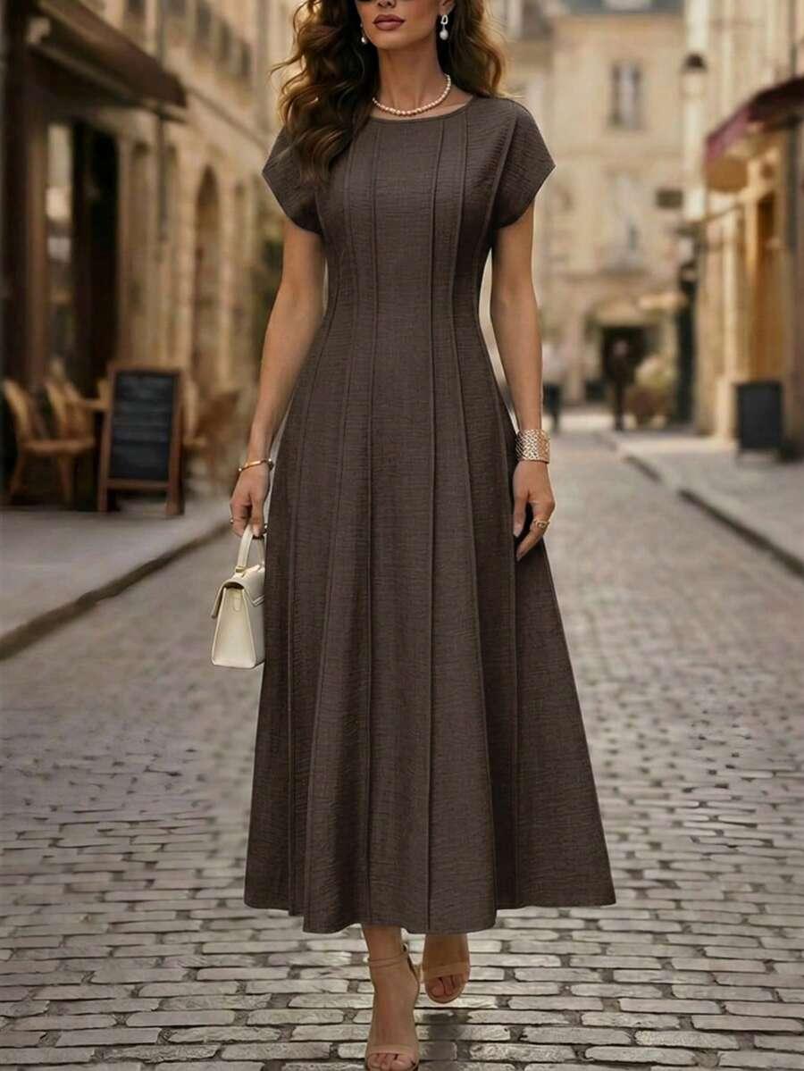 elegant knee-length dress with vertical paneling
