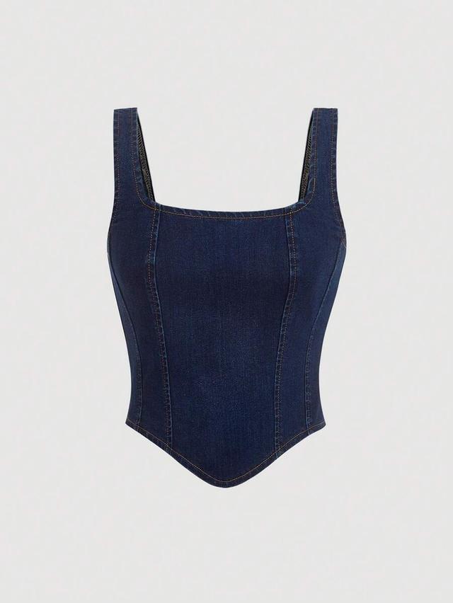 sleeveless dark wash denim corset top