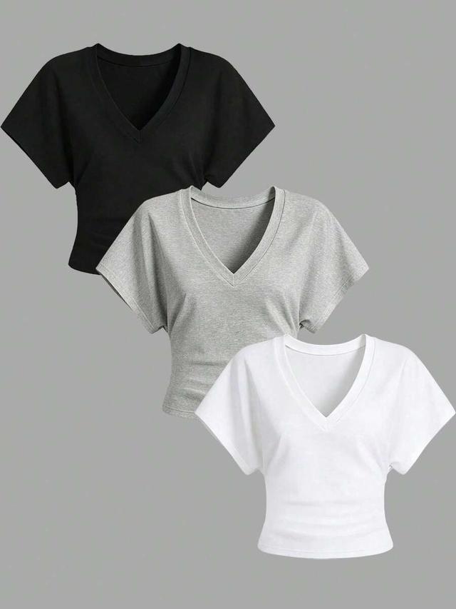 black v-neck casual short sleeve top