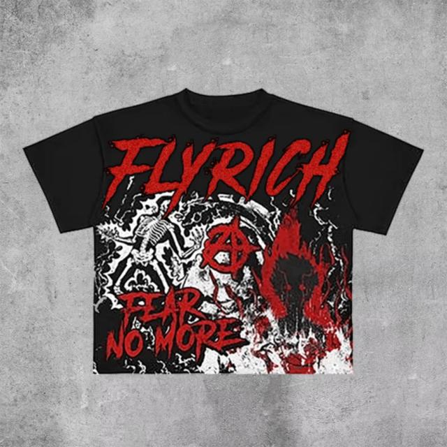 fly rich graphic print oversized black t-shirt
