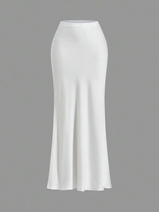white high waist mermaid hem midi skirt