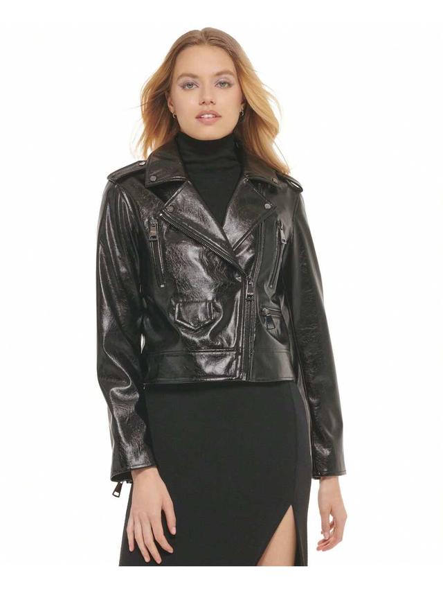 crackle faux-leather zippered moto jacket