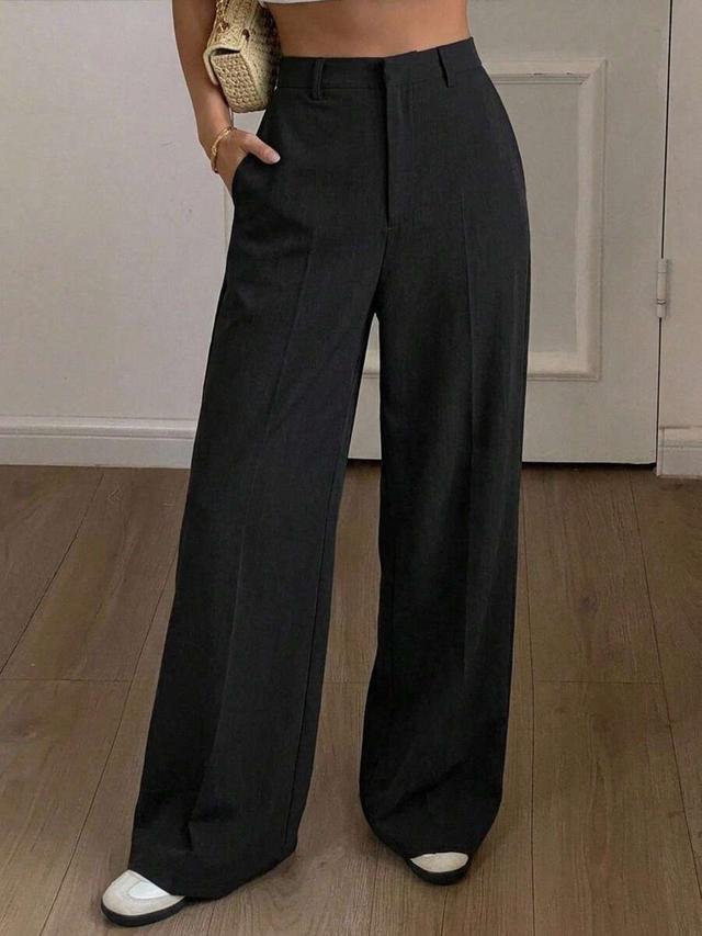 black wide leg tailored business casual trousers
