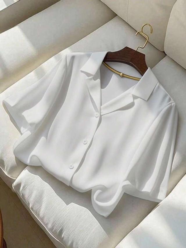 franclia women's casual solid white turndown collar shirt