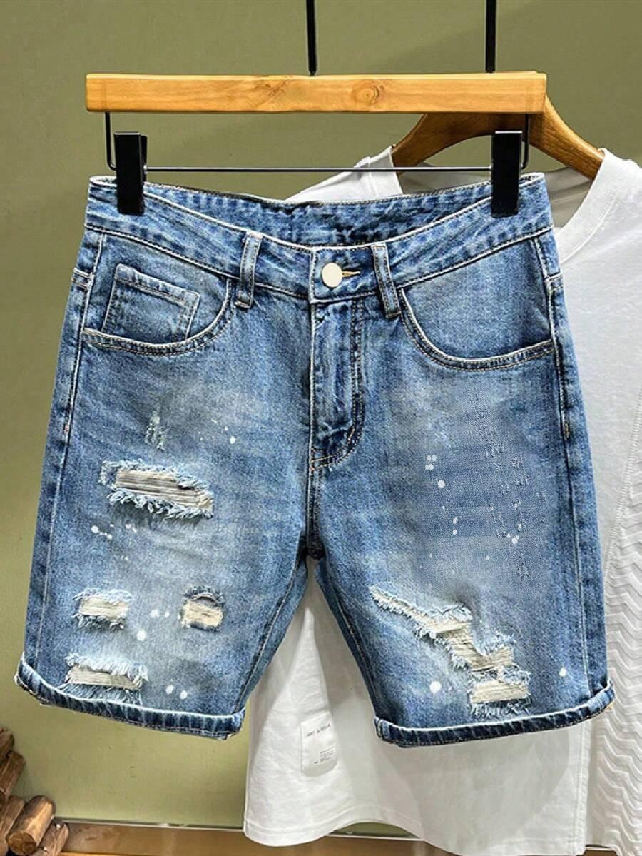 men's washed and distressed loose-fit denim shorts