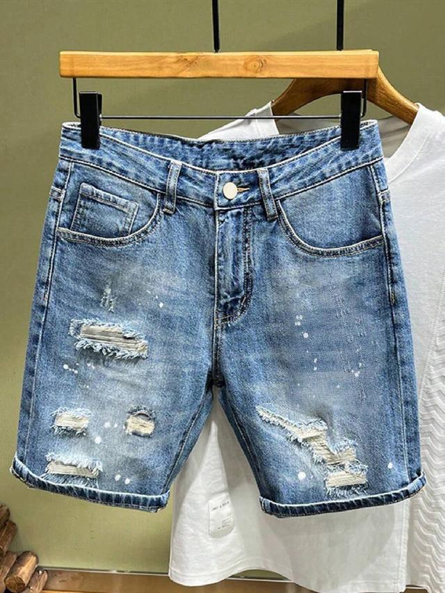 men's washed and distressed loose-fit denim shorts