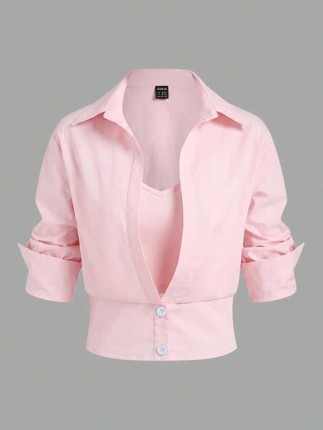 emery rose women's solid color 2 in 1 casual shirt