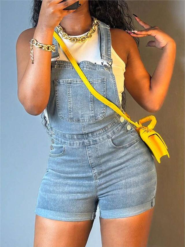 light wash denim short dungaree overalls