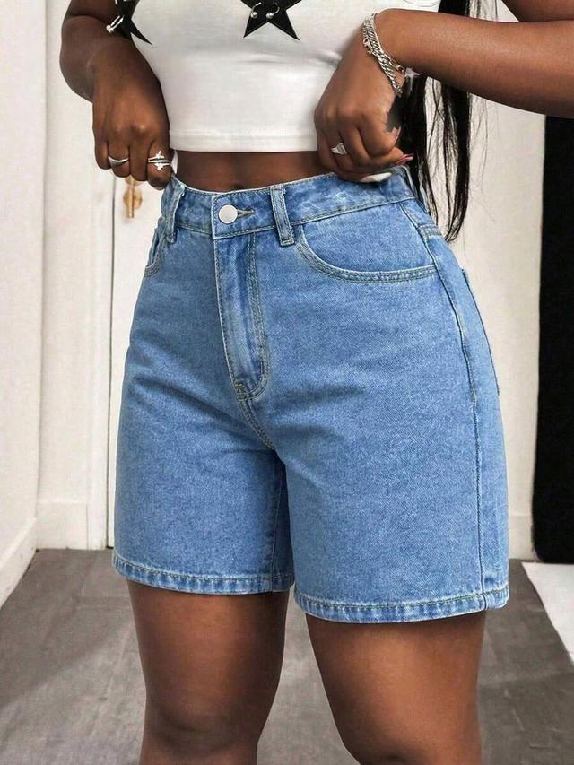 high waisted light wash denim shorts