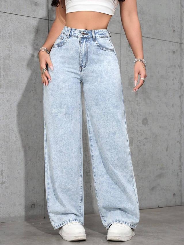 light wash high waisted wide leg denim jeans