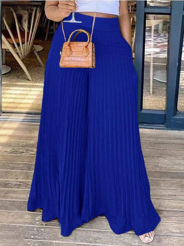 royal blue pleated wide leg elastic waist trousers