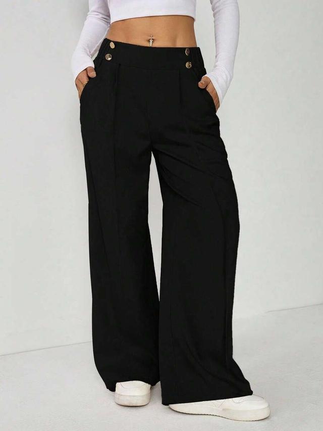black double button straight leg office trousers
