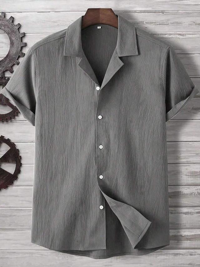 grey solid color casual short sleeve shirt