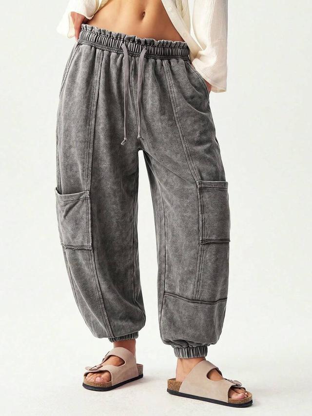 charcoal gray mineral wash knit drawstring lounge joggers