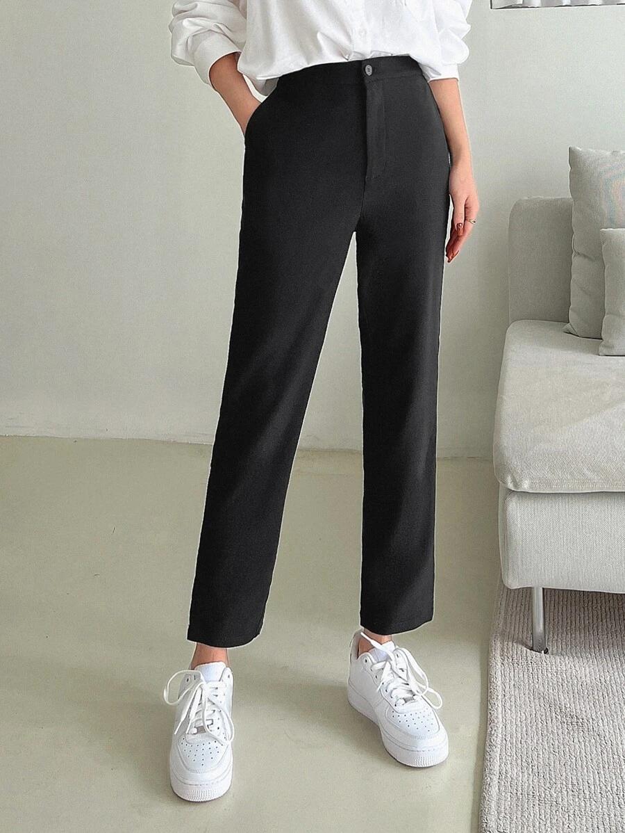 solid black casual business long dress pants