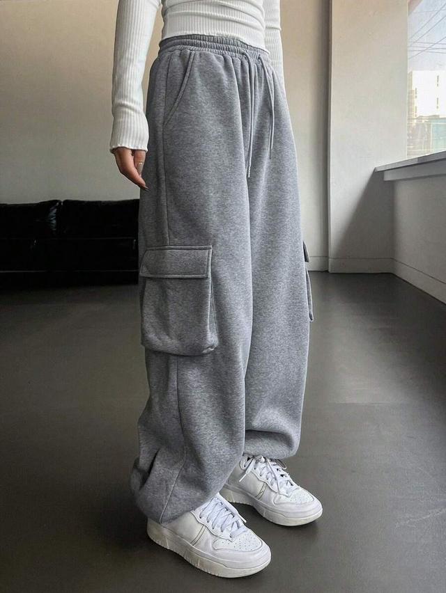 dazy solid color drawstring jogger pants with side pockets