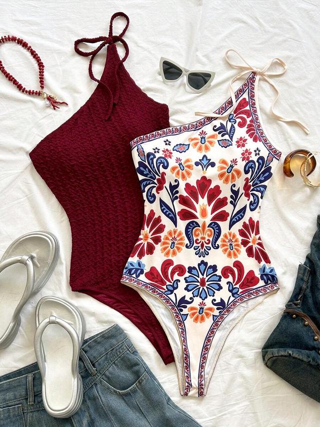 patterned soleia women's vacation sleeveless tie-front floral print bodysuit