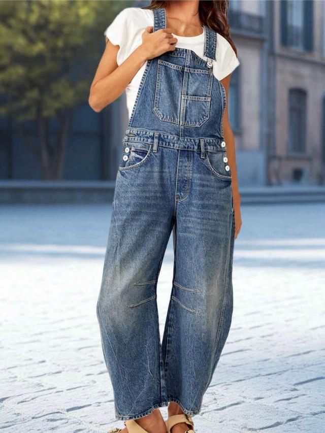 classic blue denim wide leg dungarees