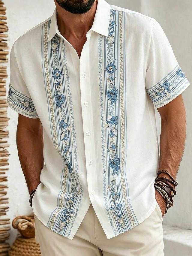 men's floral print linen guayabera shirt