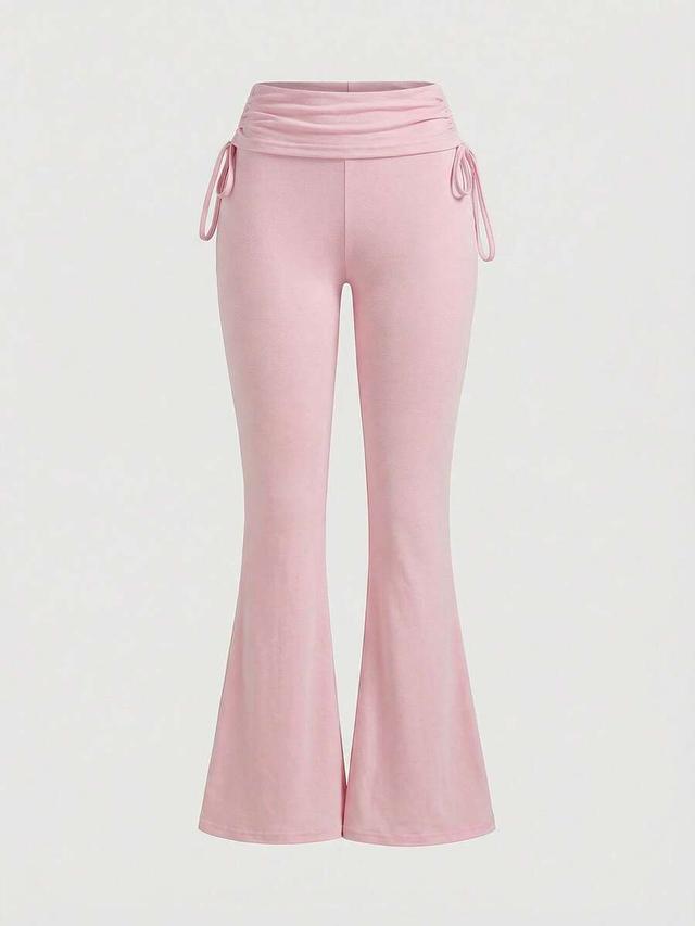 pink drawstring flare leg pants