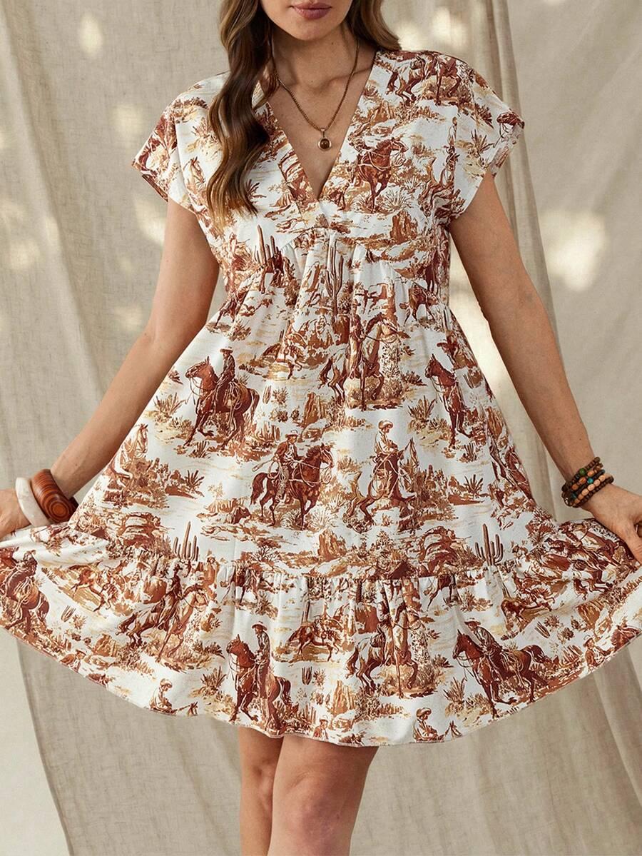wildy women's white and brown boho western mini dress