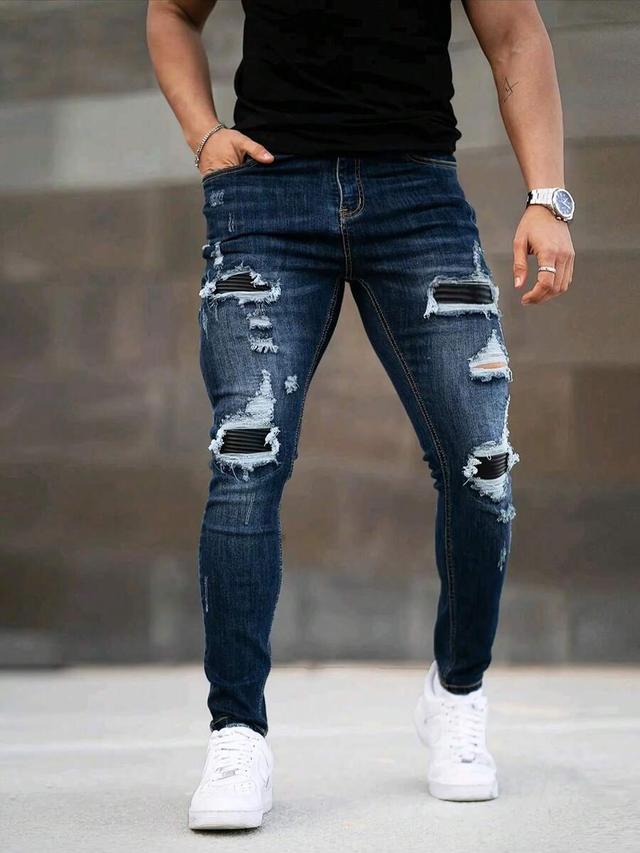 men's casual distressed slim fit denim jeans