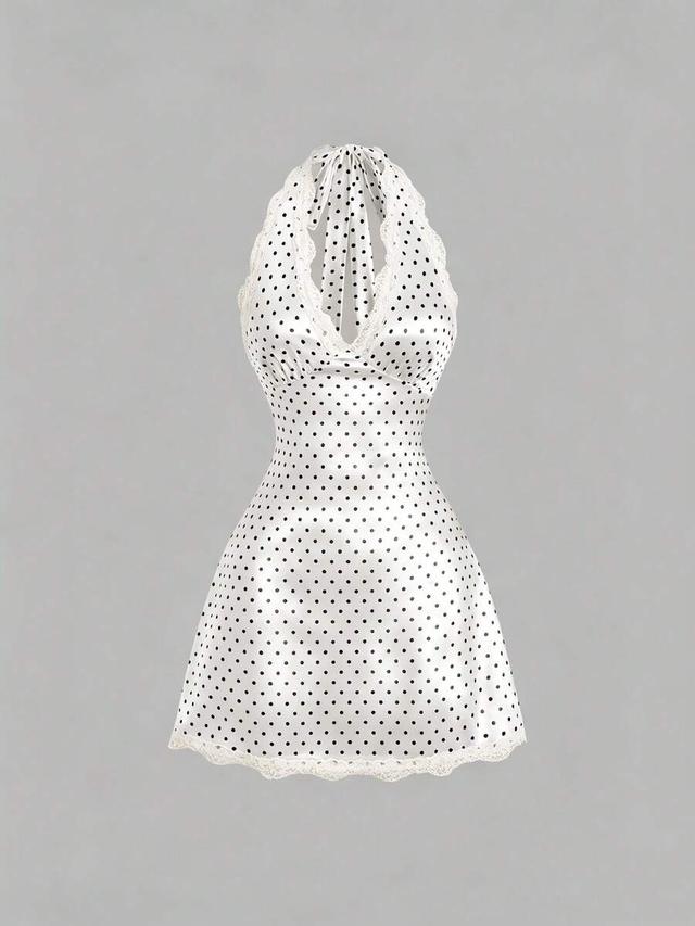 vintage polka dot satin halter mini dress