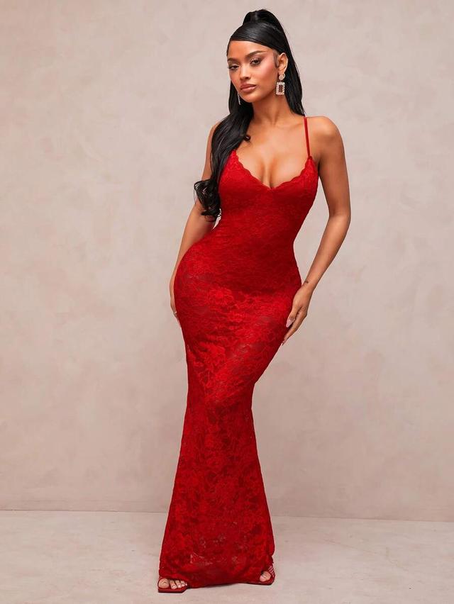 red lace cami maxi dress