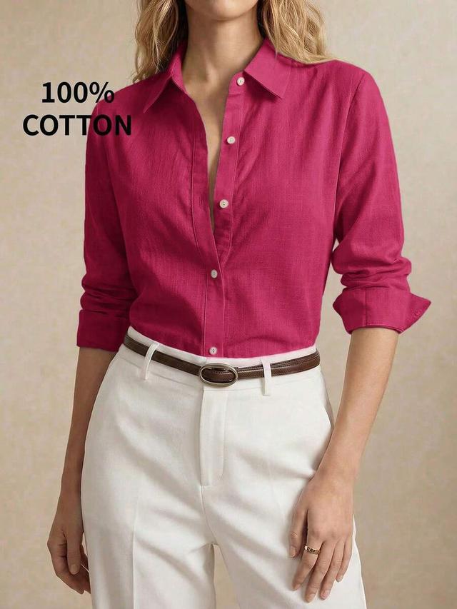 fuchsia pink long sleeve cotton button-up shirt