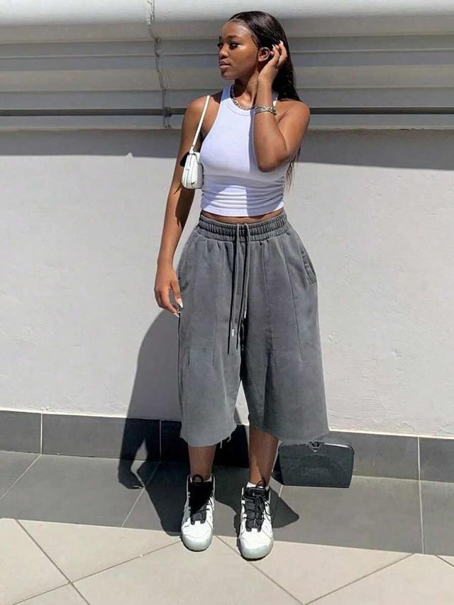 women's loose wide leg cropped pants with frayed hem