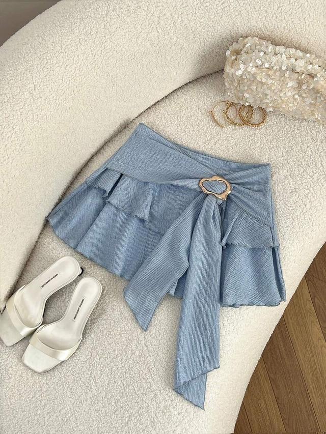 resyla ruffled tie-up asymmetric hem a-line skirt