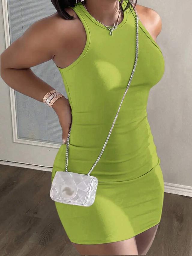 lime green racerback cotton knit mini dress