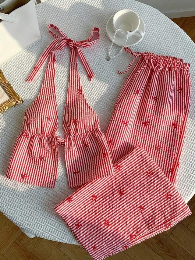 red and white striped camisole and trousers set