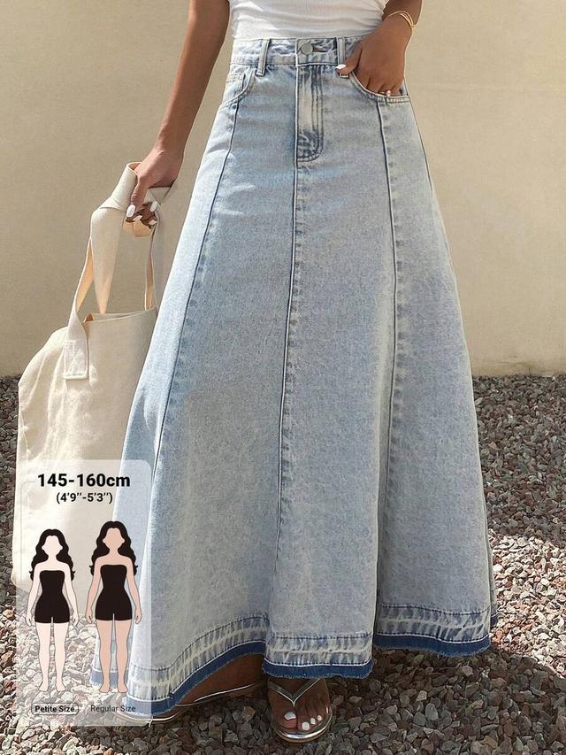 washed light blue denim long panelled skirt
