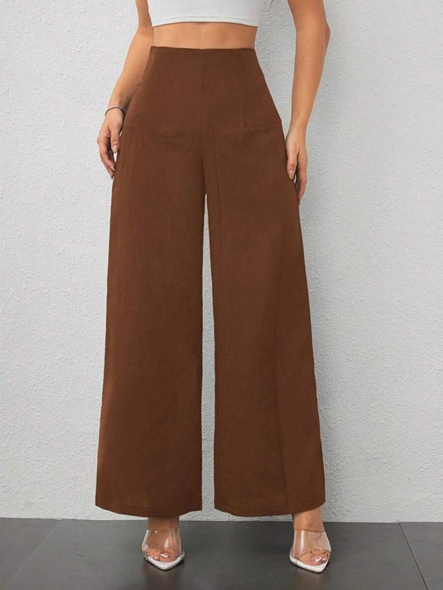 high-waist brown textured wide-leg trousers