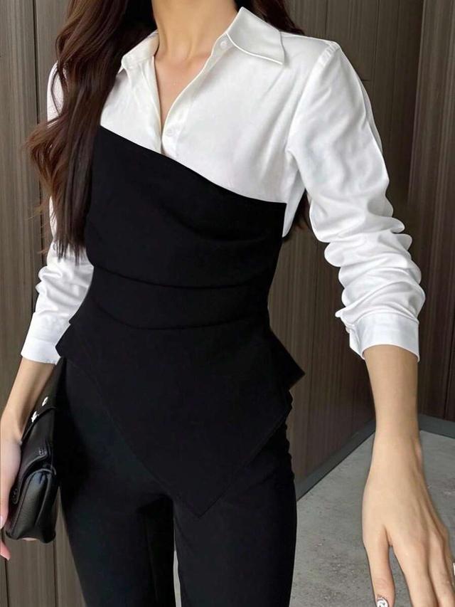 black colorblock white shirt with black corset overlay