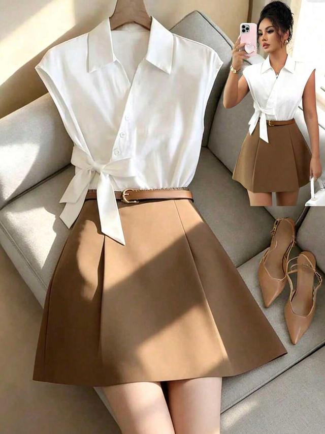 white a-line skirt with pleated detail