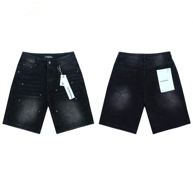 dark grey star-studded black denim shorts