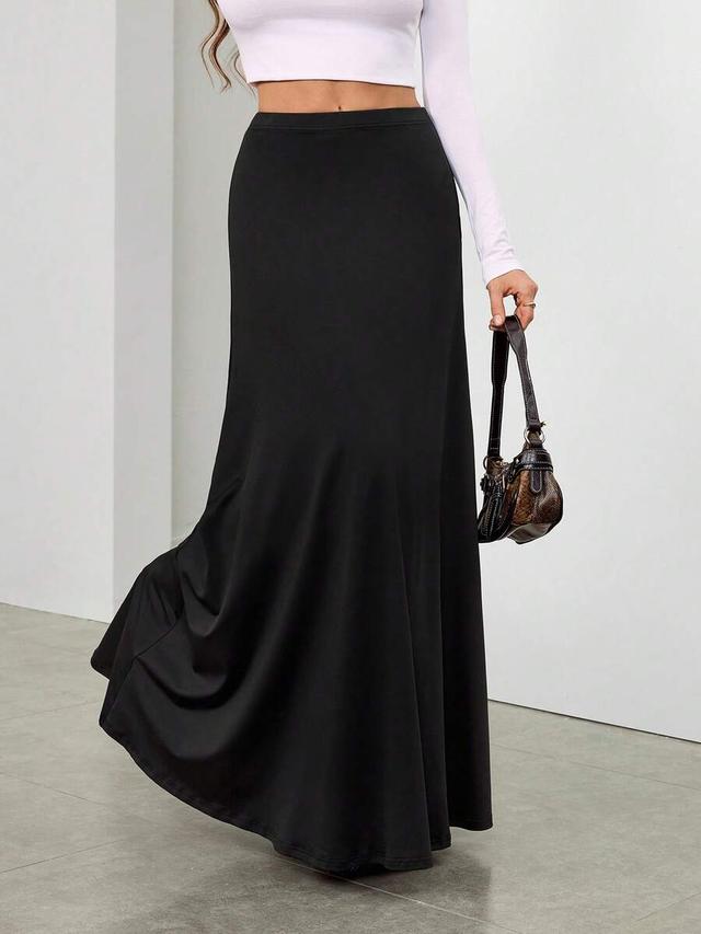 black elastic waist a-line maxi skirt