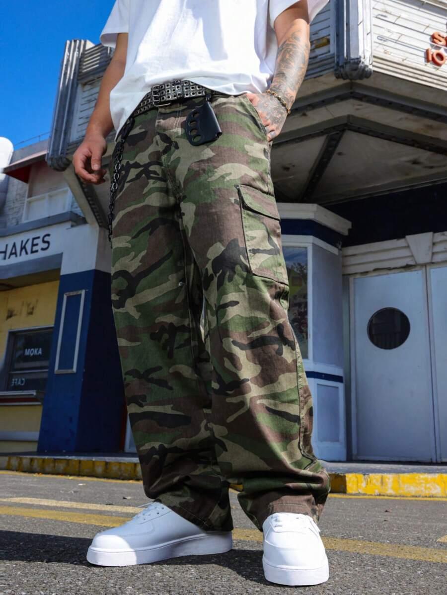 camo print cargo trousers in relaxed fit