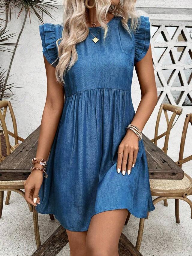 blue chambray flutter sleeve mini dress