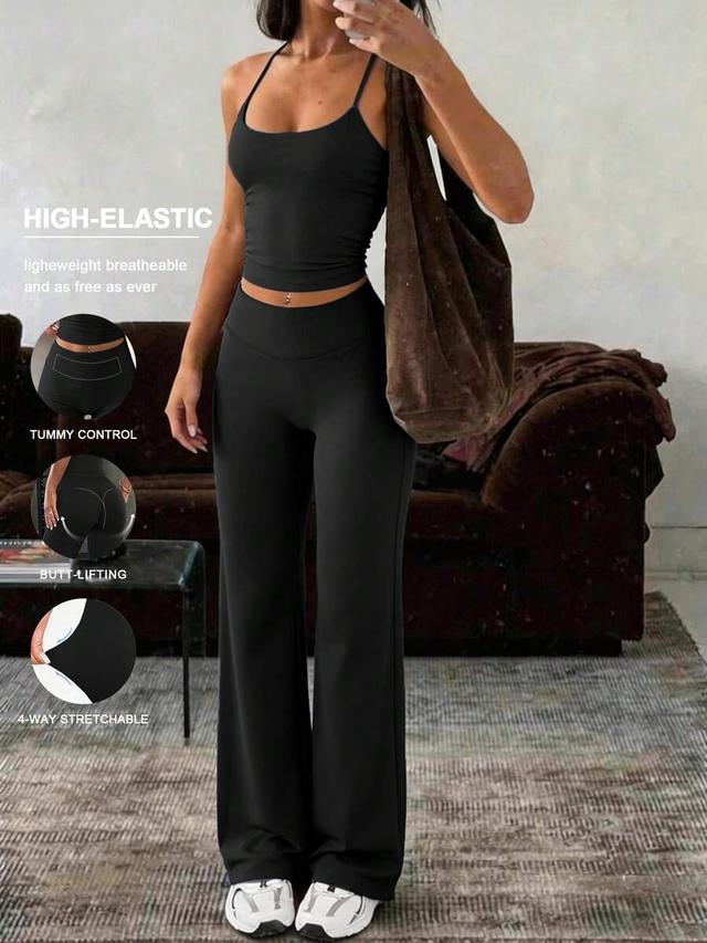black high waist straight leg yoga pants