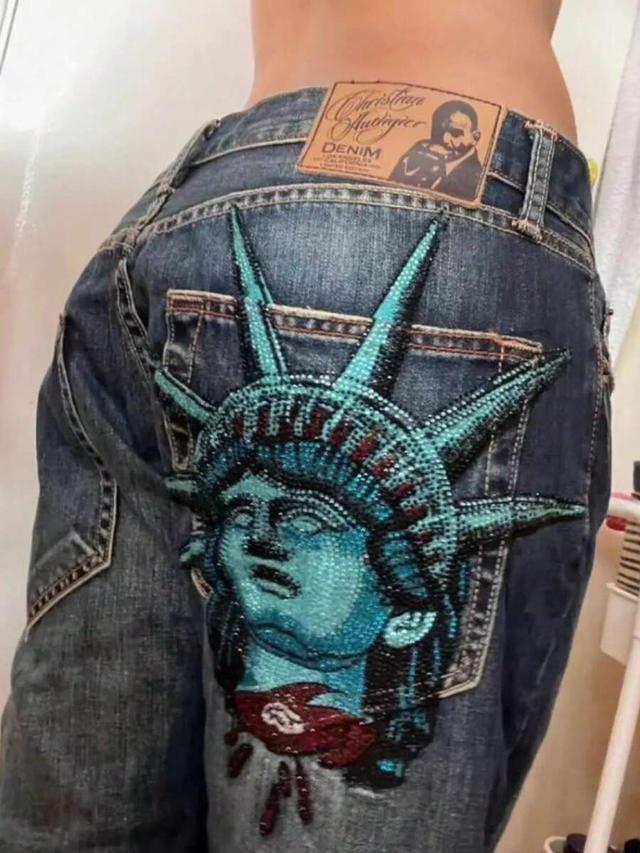retro washed straight leg denim jeans with beaded detail