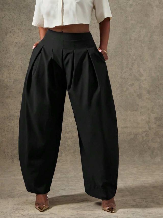 vixey high waist pleated detail barrel leg office pants
