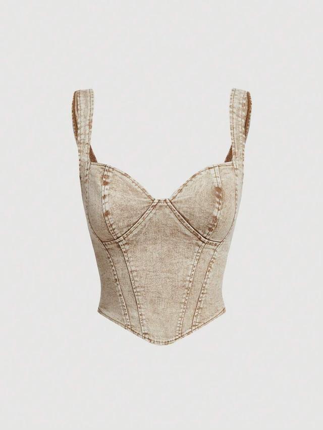 vintage wash denim bustier crop top
